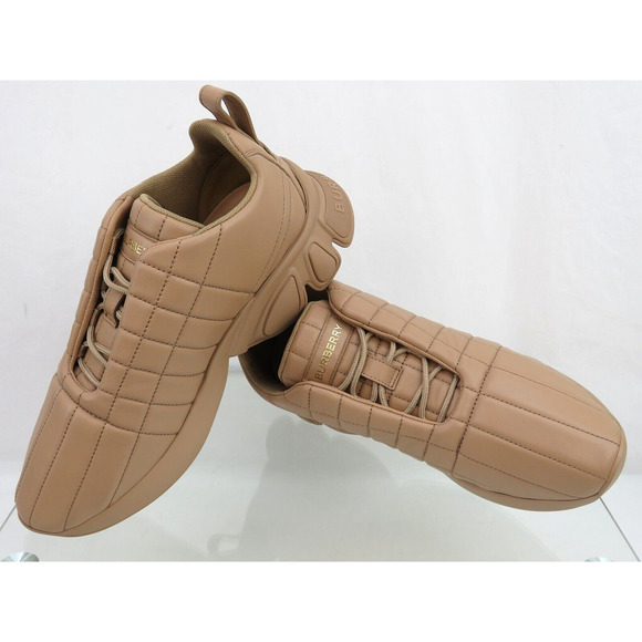 $850 BURBERRY AXBURTON BISCUIT TAN CHECK QUILTED LEATHER LOGO SNEAKERS 13 US 46 main image 7